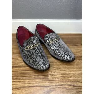 Enzo Black And Silver Men Loafers With Gild Chain Size 7.5 Mens